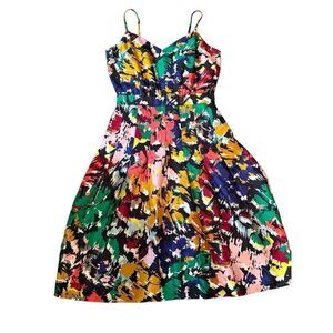 J. Crew Multicolored Brushstroke Silk Floral Abstract Sleeveless Dress Sz 2